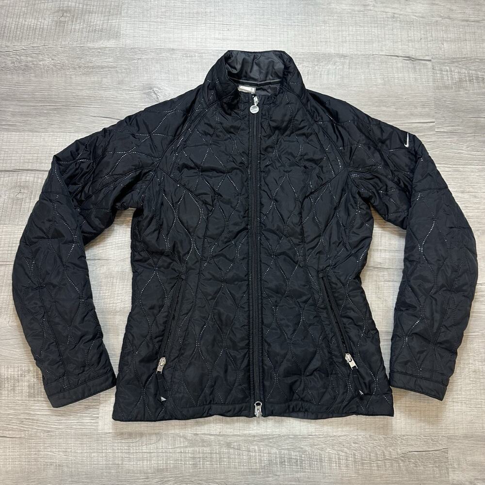 Y2K Nike Active Women Quilted Full Zip Jacket Black 226952-010 Size Small